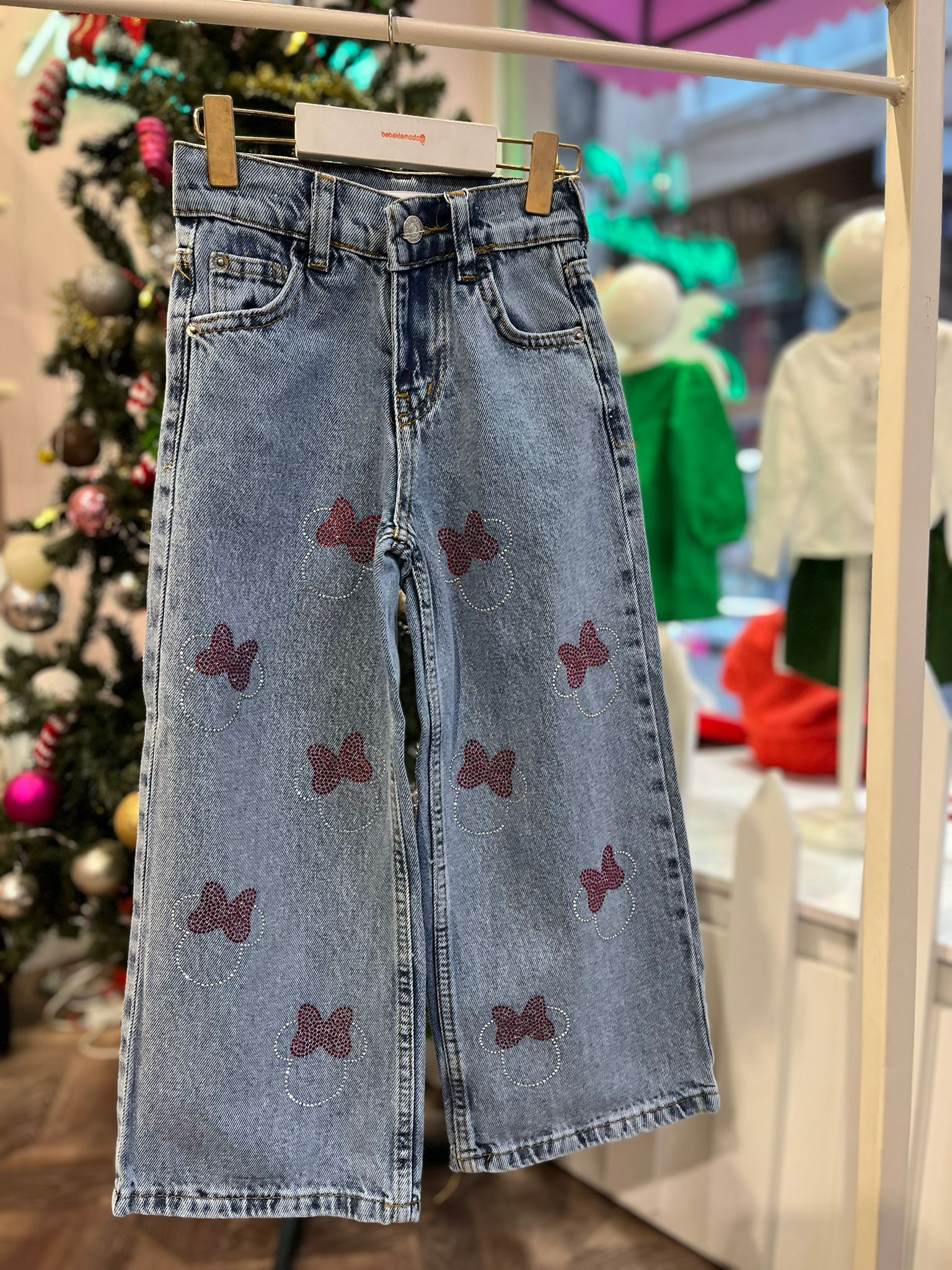 TAŞ VE KARAKTER DETAYLI BOL PAÇA KOT PANTOLON Mavi