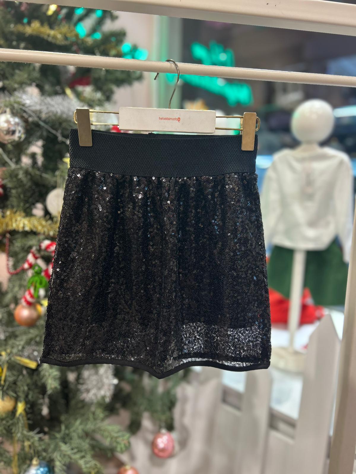 BELİ LASTİKLİ PULLU ETEK Siyah