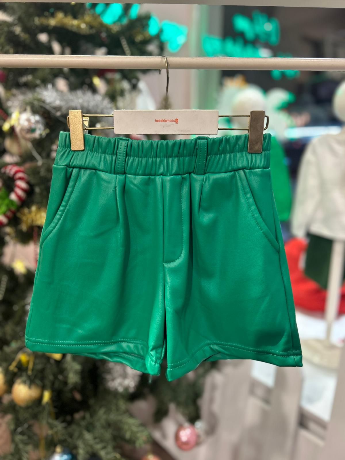 ŞARDONLU DERİ ŞORT Yeşil