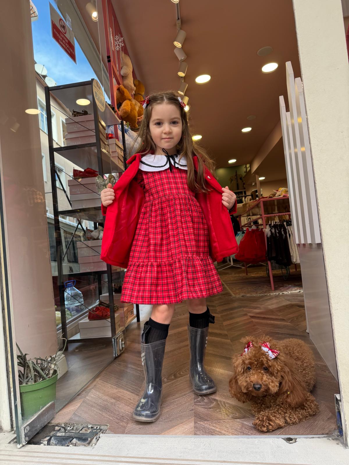 EKOSE ELBİSELİ KAŞE KABANLI TAKIM Kırmızı