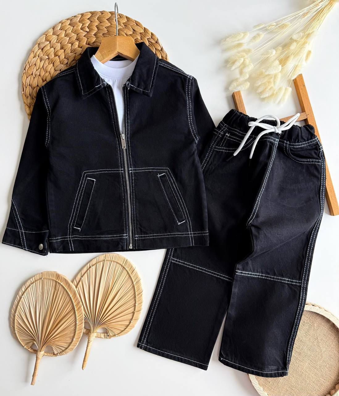 Siyah DİKİŞ DETAYLI CEKETLİ KOT TAKIM