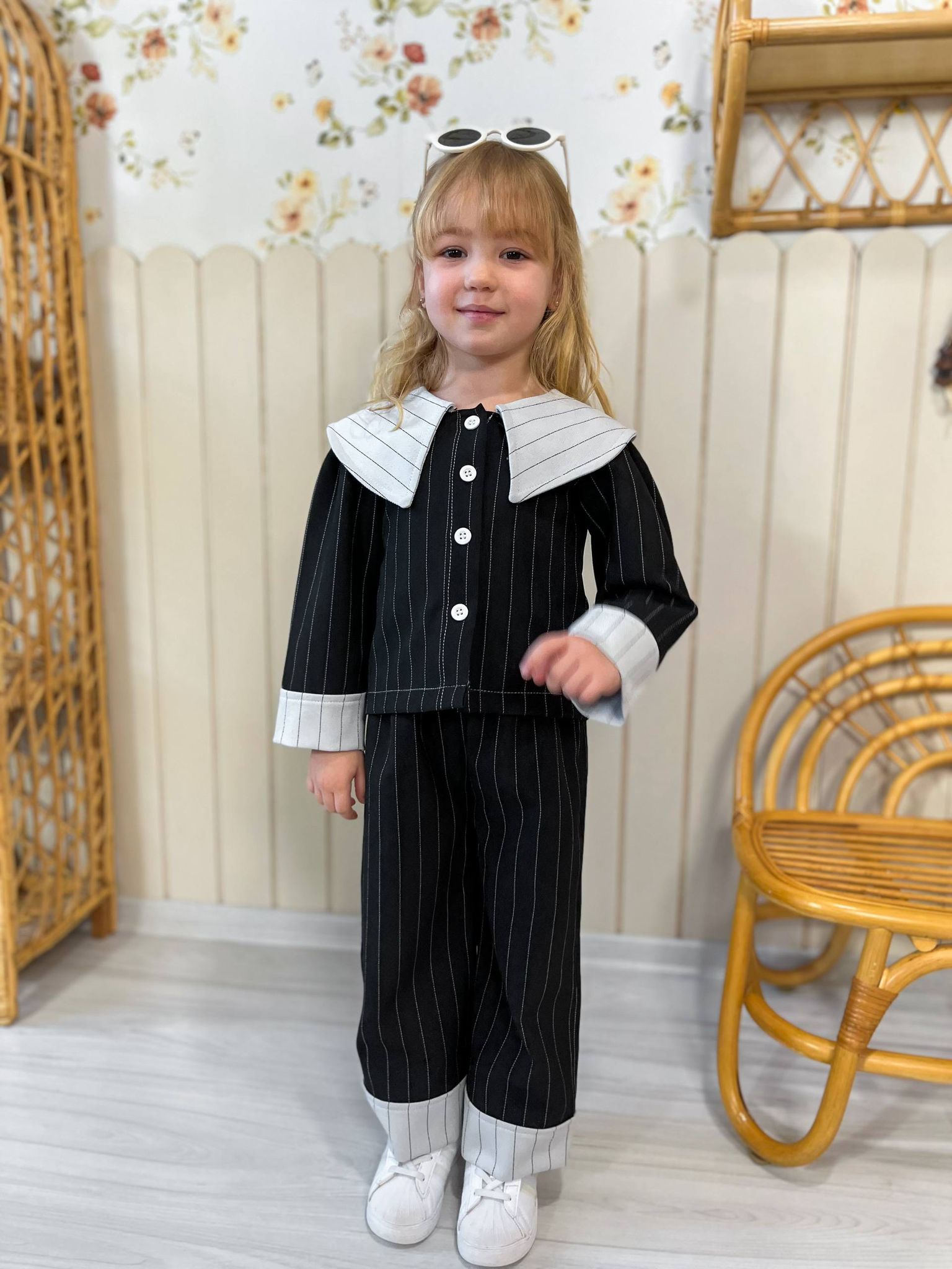 KATLAMA DETAYLI ÇİZGİLİ CEKETLİ TAKIM Siyah