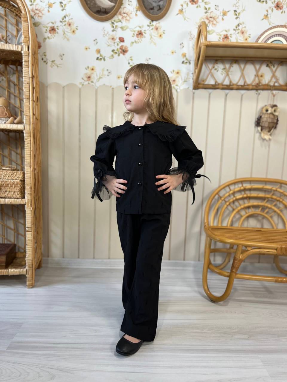 TÜL DETAYLI DÜĞMELİ 2'Lİ TAKIM Siyah