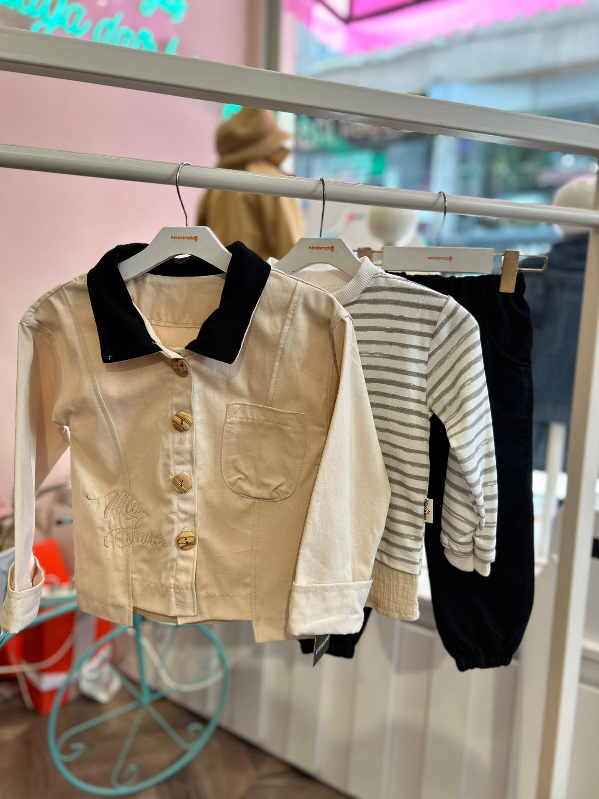 CEKETLİ KARGO PANTOLONLU 3'LÜ TAKIM Bej