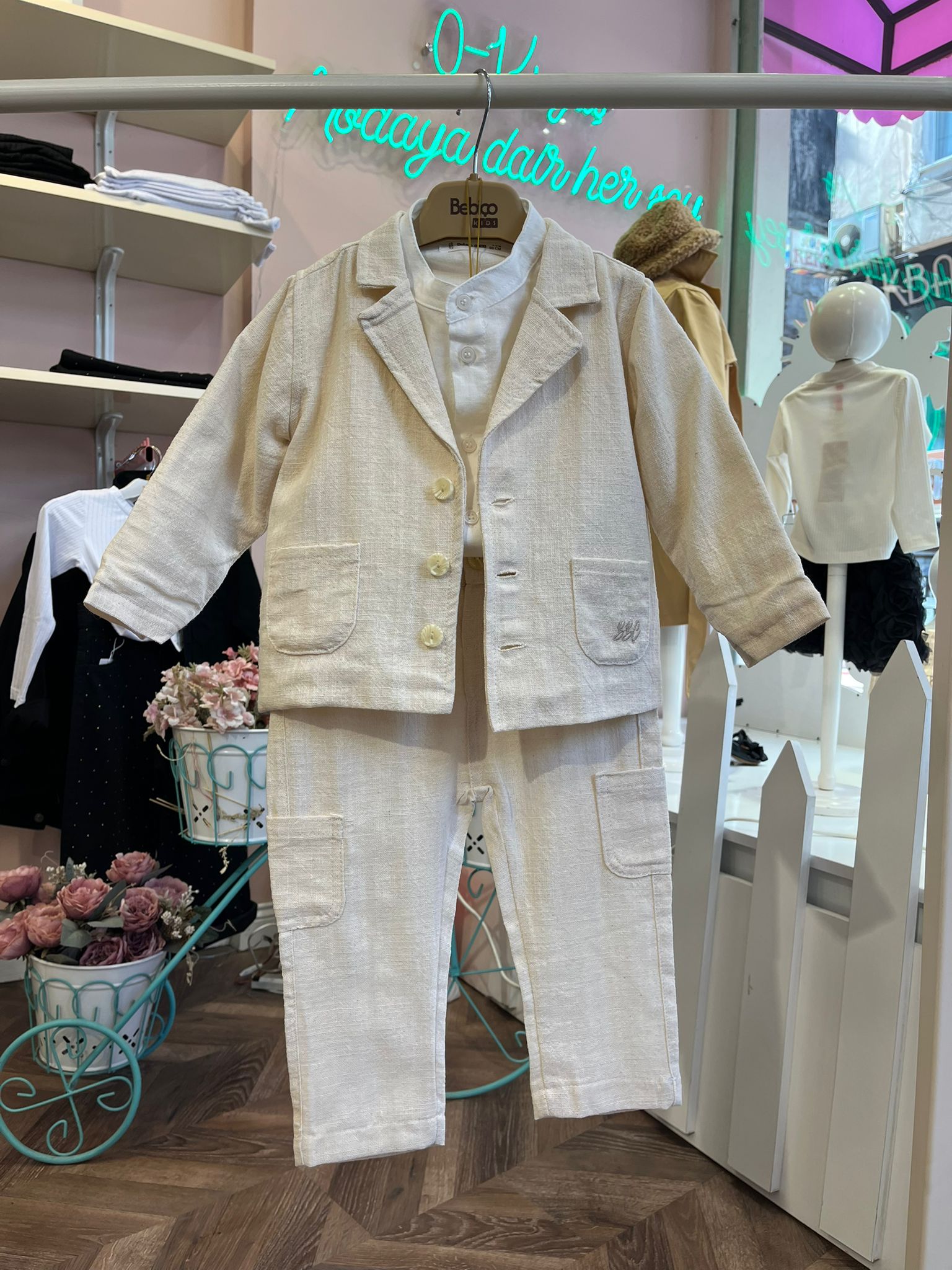 CEP DETAYLI CEKETLİ GÖMLEKLİ  3'LÜ TAKIM Bej