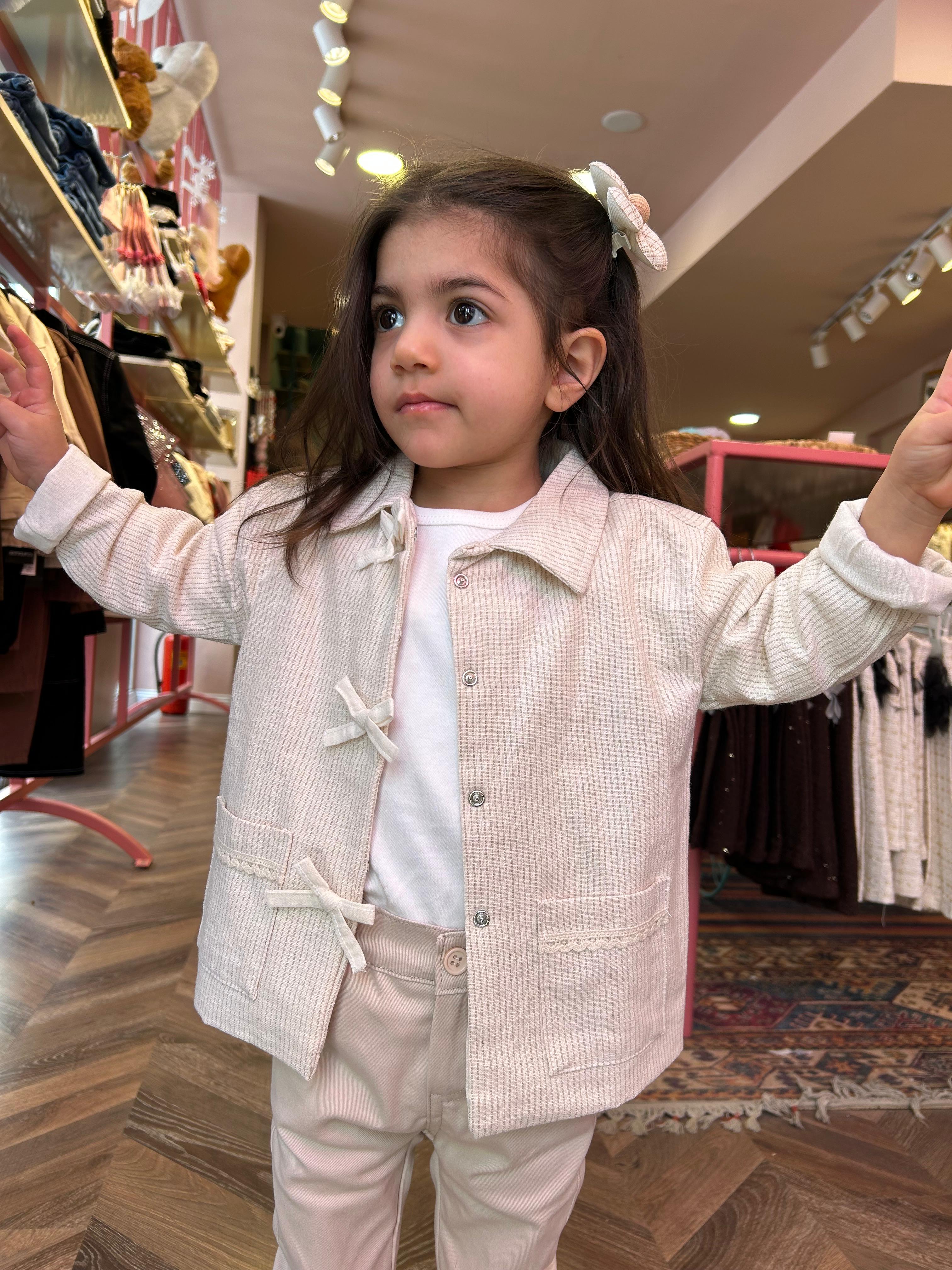 GÜPÜR DETAYLI FİYONKLU CEKETLİ 3'LÜ TAKIM Bej