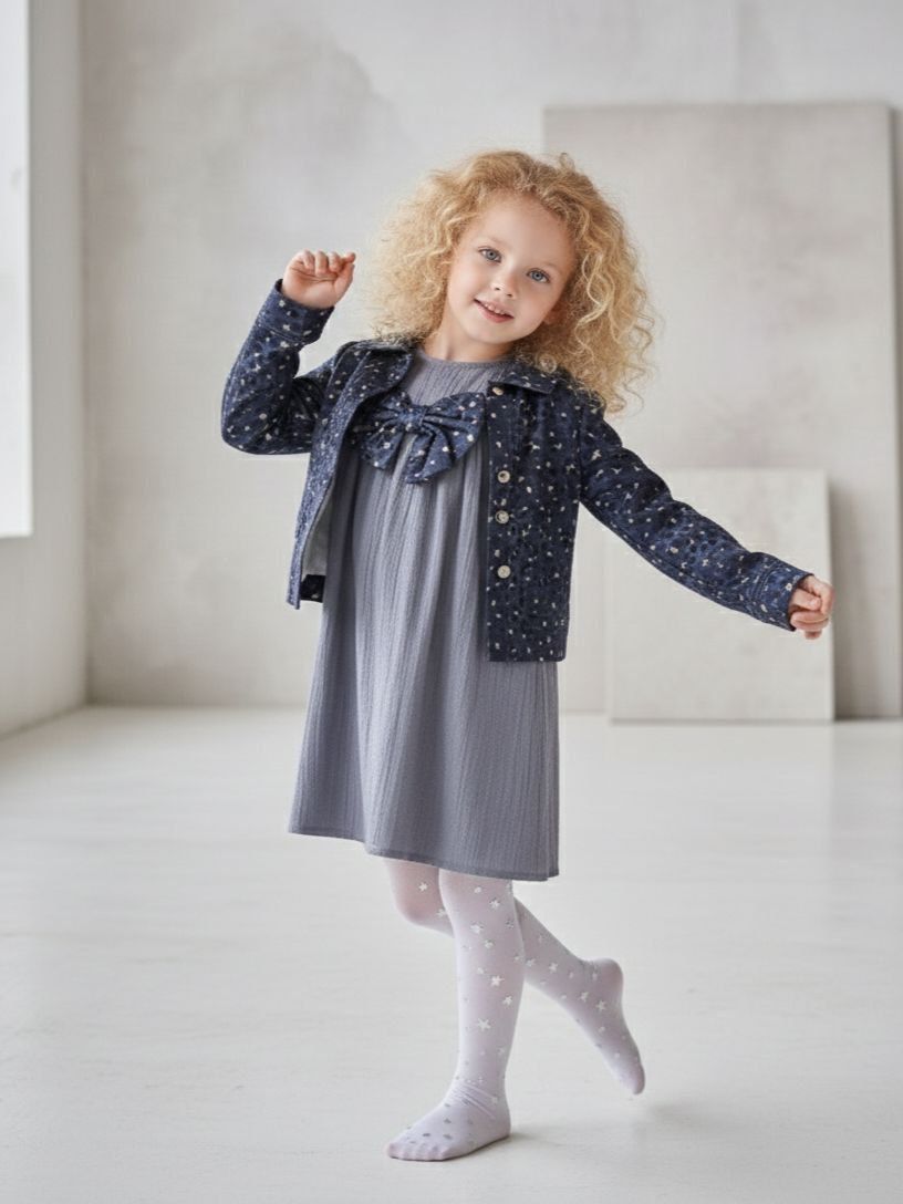 DESENLİ CEKET FİYONKLU ELBİSE TAKIMI Gri