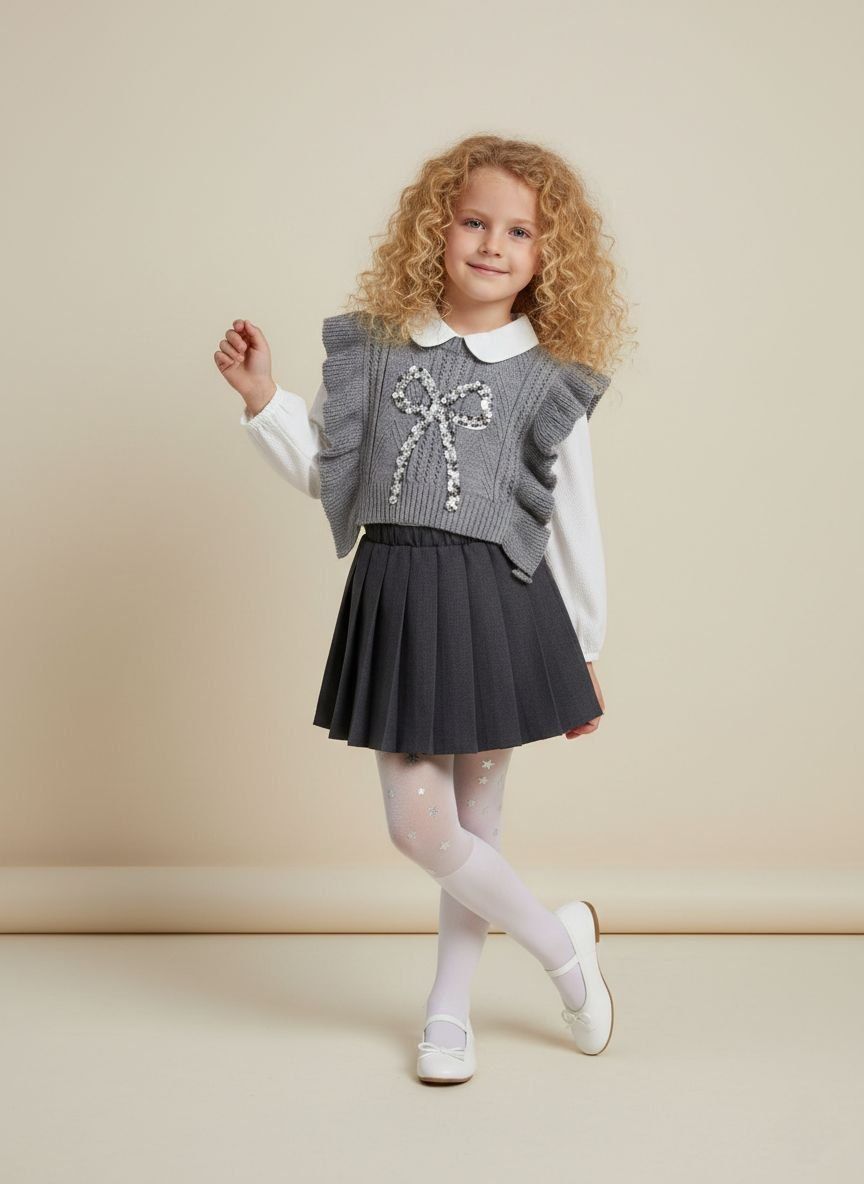 FİYONK İŞLEMELİ SÜVETERLİ ETEKLİ TAKIM Gri