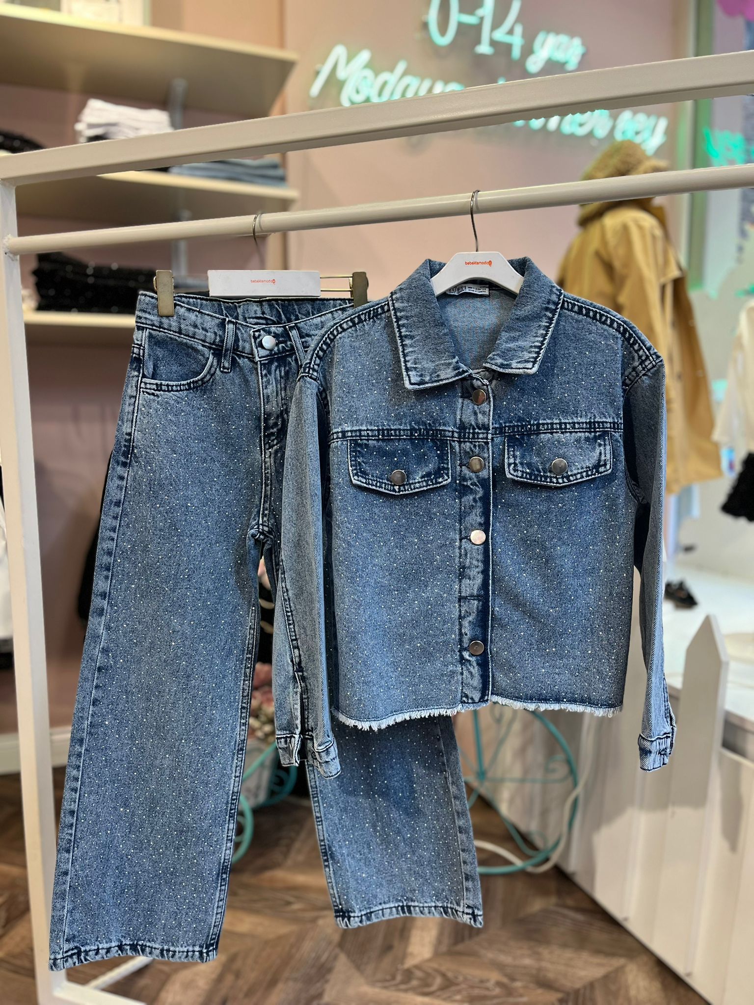 TAŞ DETAYLI KOT TAKIM Mavi