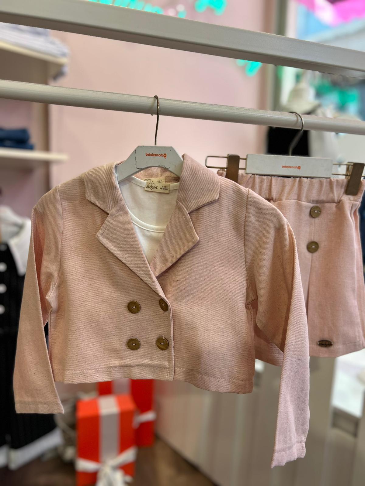 CEKETLİ ŞORT ETEKLİ 3'LÜ TAKIM Pudra