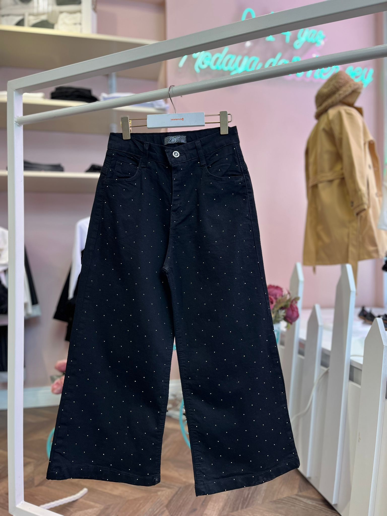 TAŞLI BOL PAÇA PANTOLON Siyah