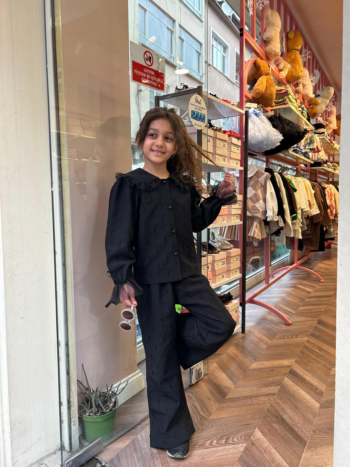 TÜL DETAYLI DÜĞMELİ 2'Lİ TAKIM Siyah