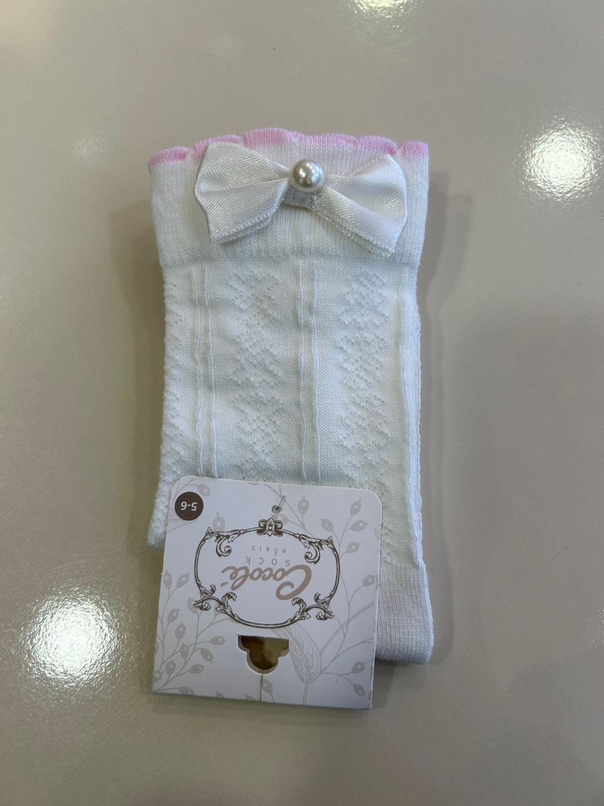 FİYONK VE İNCİ DETAYLI SOKET ÇORAP Beyaz