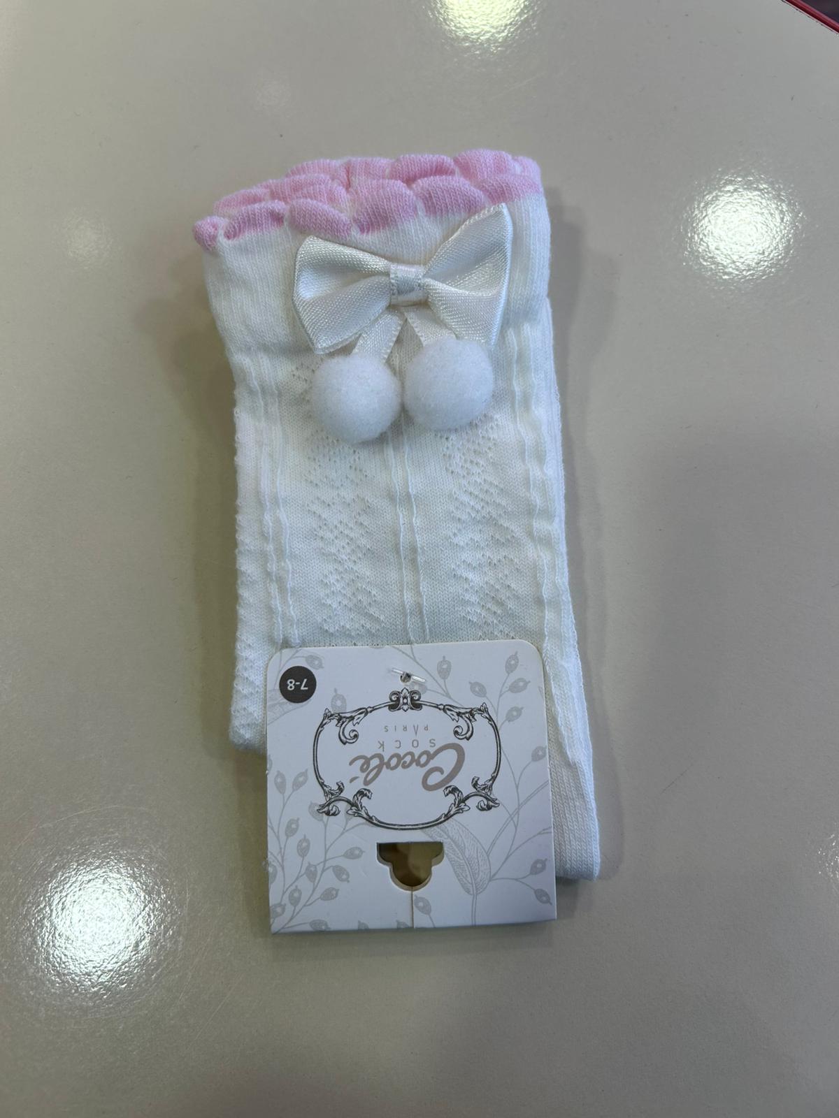 PONPONLU DESENLİ SOKET ÇORAP Beyaz