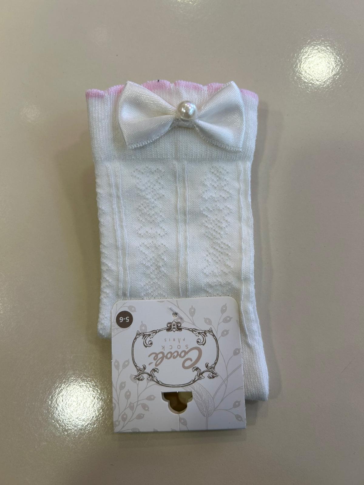 FİYONK VE İNCİ DETAYLI SOKET ÇORAP Ekru