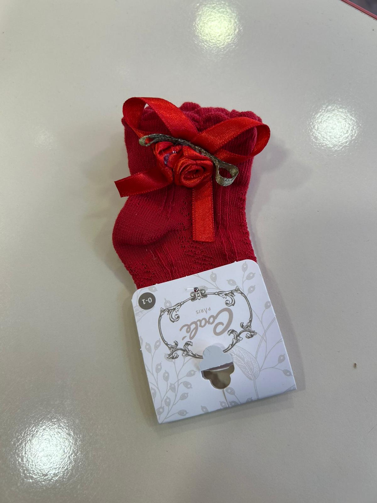 ÇİÇEK DETAYLI SOKET ÇORAP Kırmızı