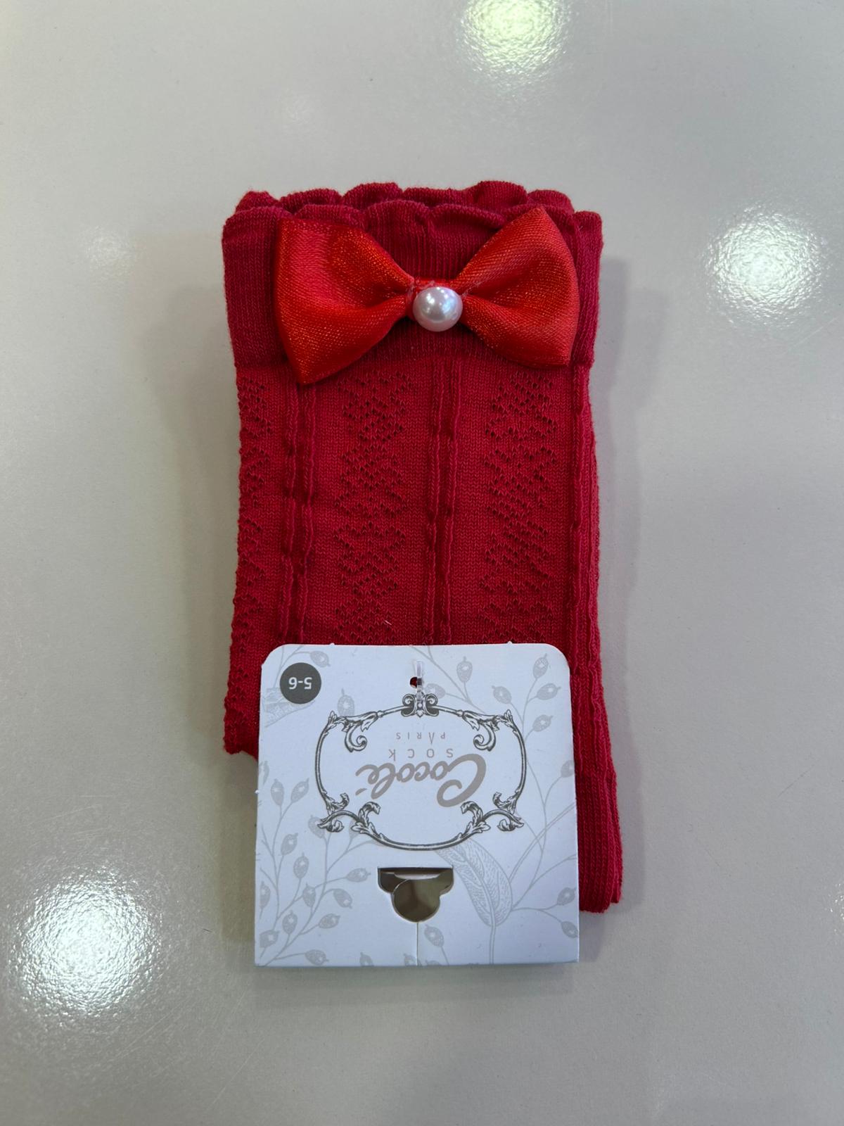 FİYONK VE İNCİ DETAYLI SOKET ÇORAP Kırmızı