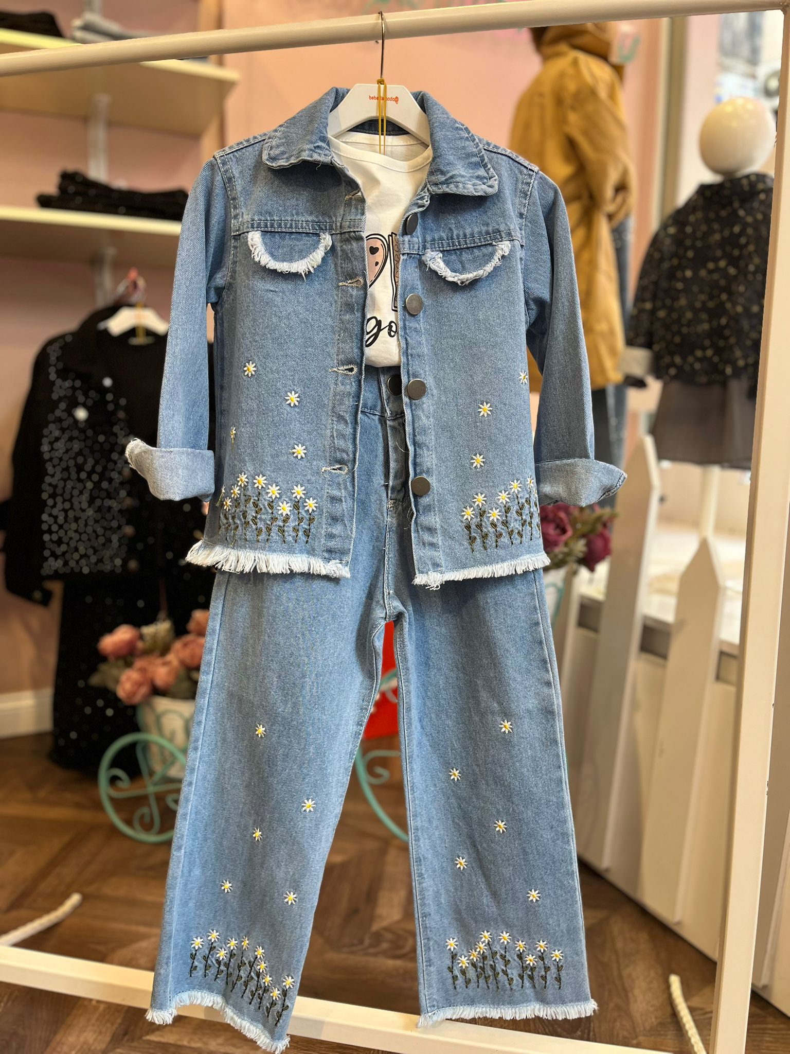 PAPATYA İŞLEMELİ 3'LÜ KOT TAKIM Mavi