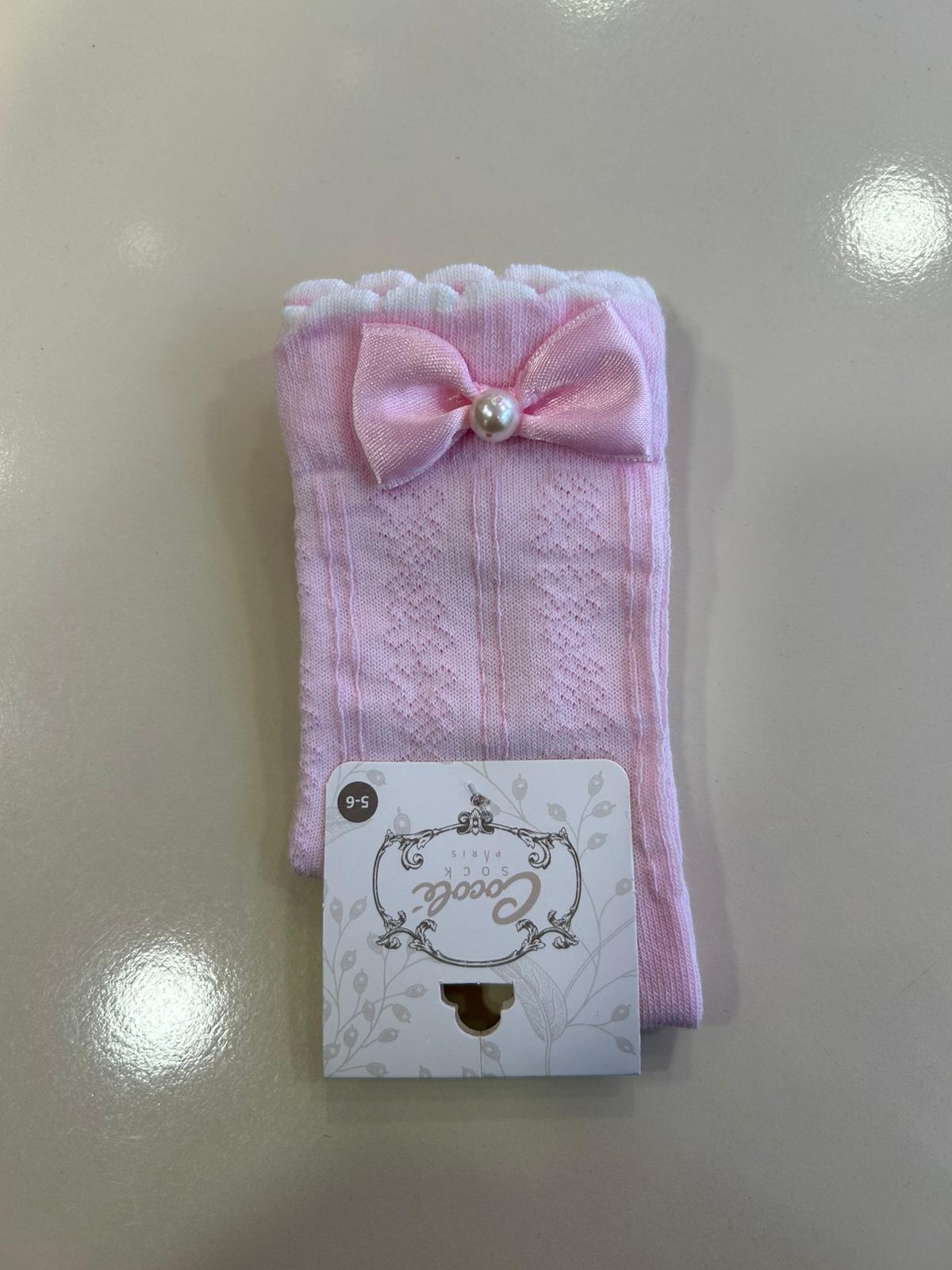 FİYONK VE İNCİ DETAYLI SOKET ÇORAP Pembe