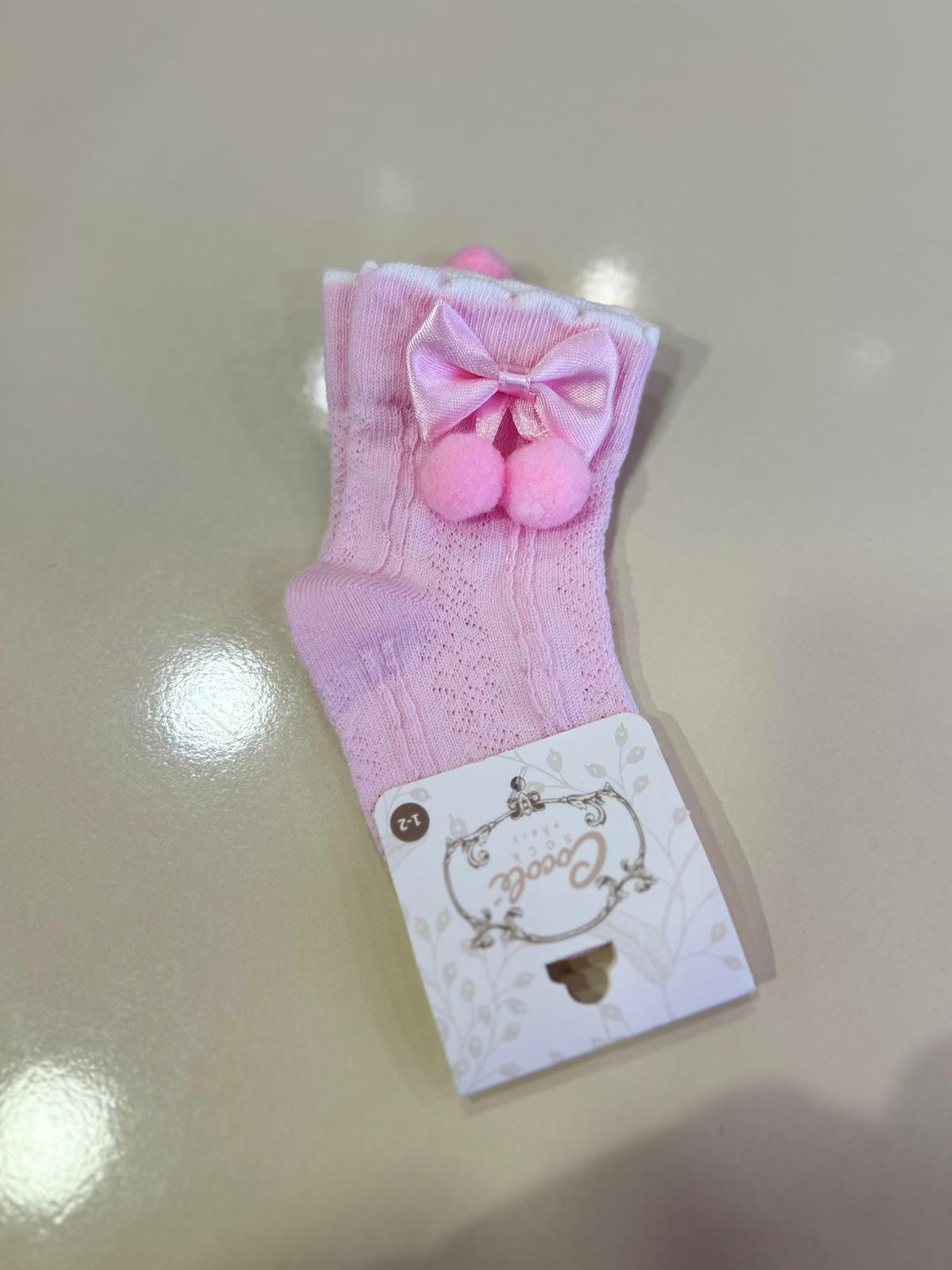 PONPONLU DESENLİ SOKET ÇORAP Pembe