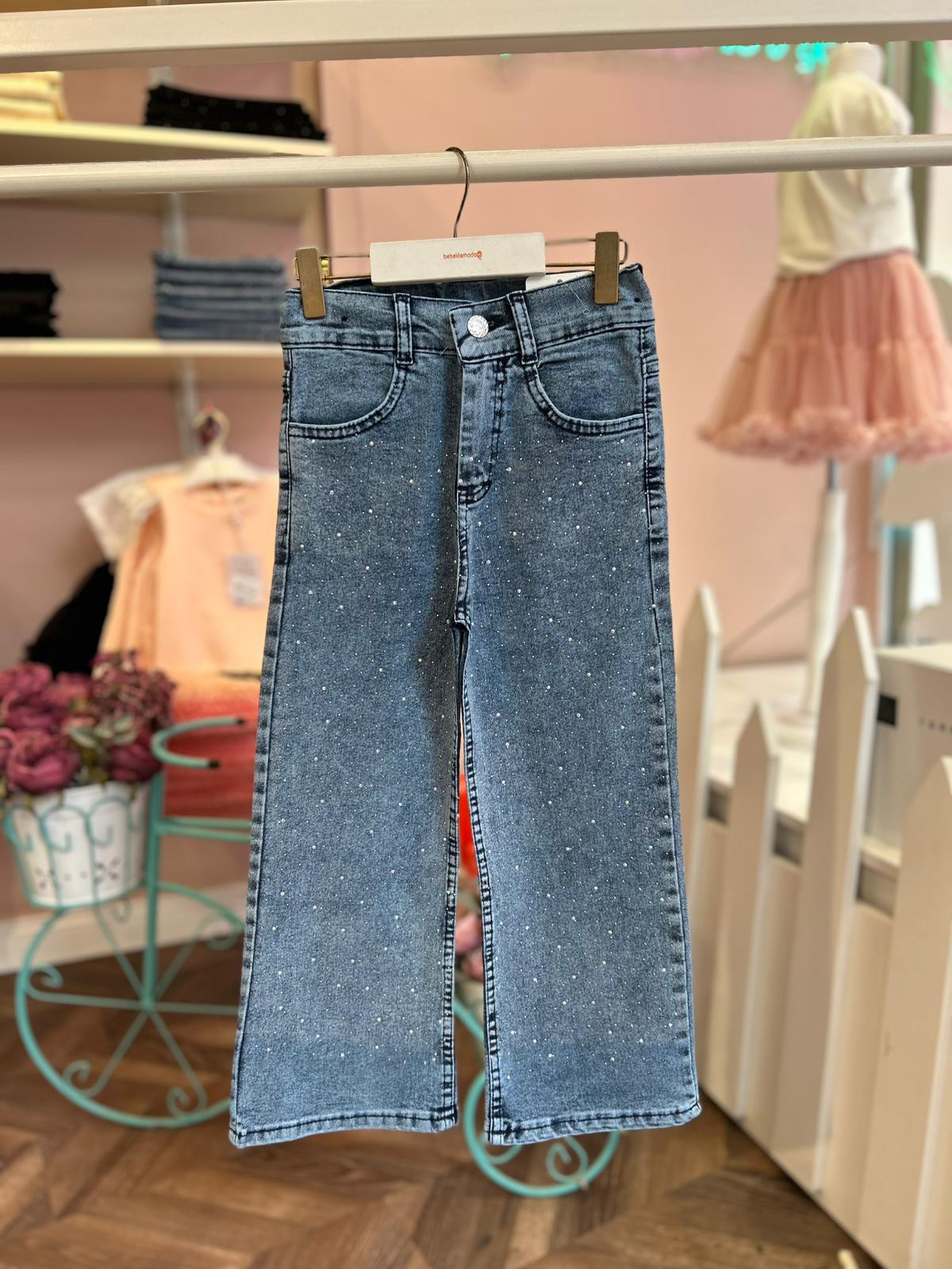 ÖNÜ TAŞLI BOL PAÇA PANTOLON Mavi