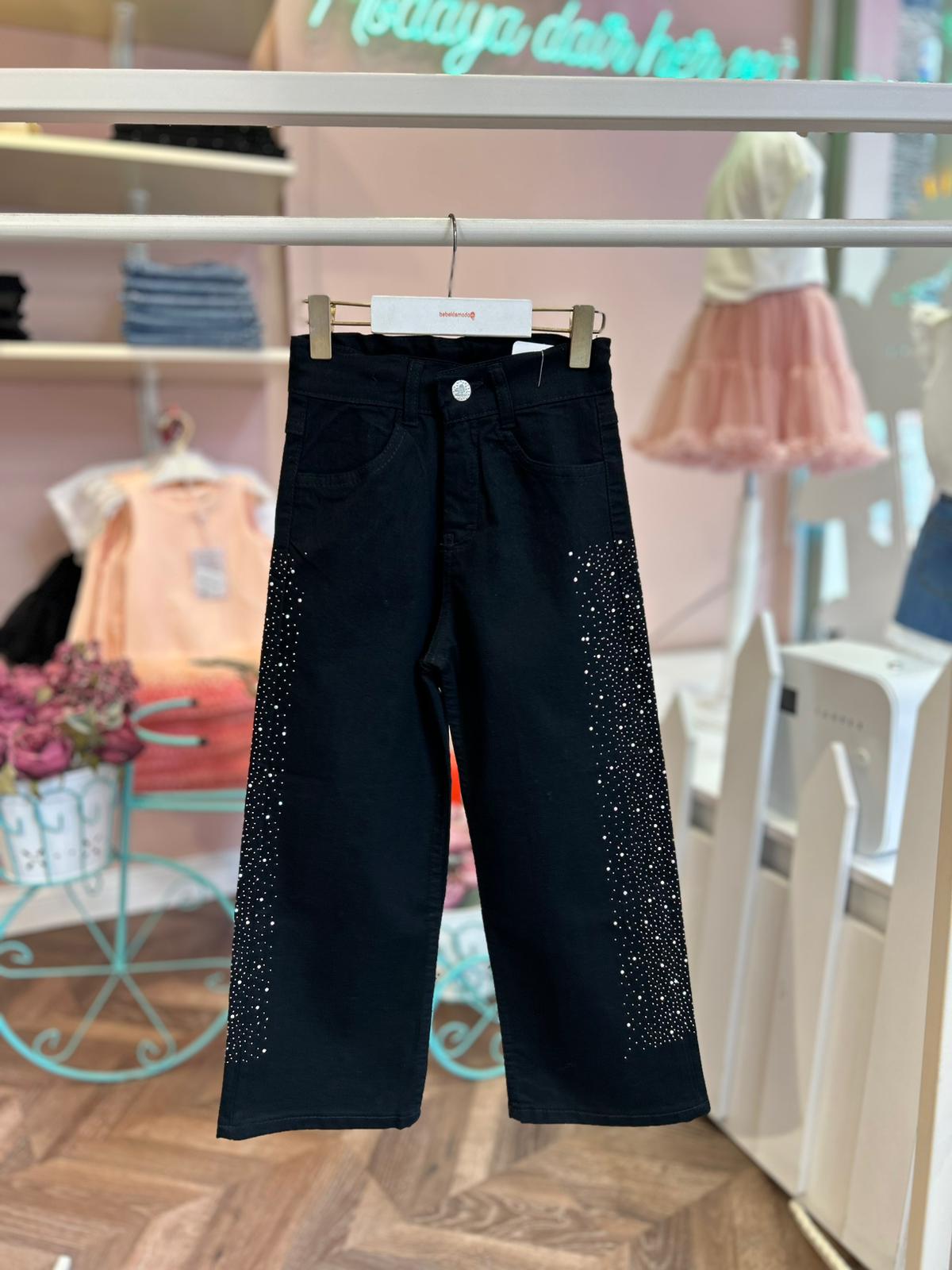 KENARLARI TAŞLI KOT PANTOLON Siyah