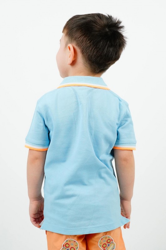 Bebe Mavi Çift Renk Cep Detaylı Polo Yaka Tişört