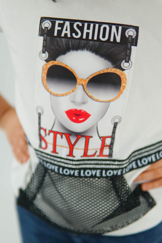 Beyaz Fashion File Detaylı Kapüşonlu Lila Tişört
