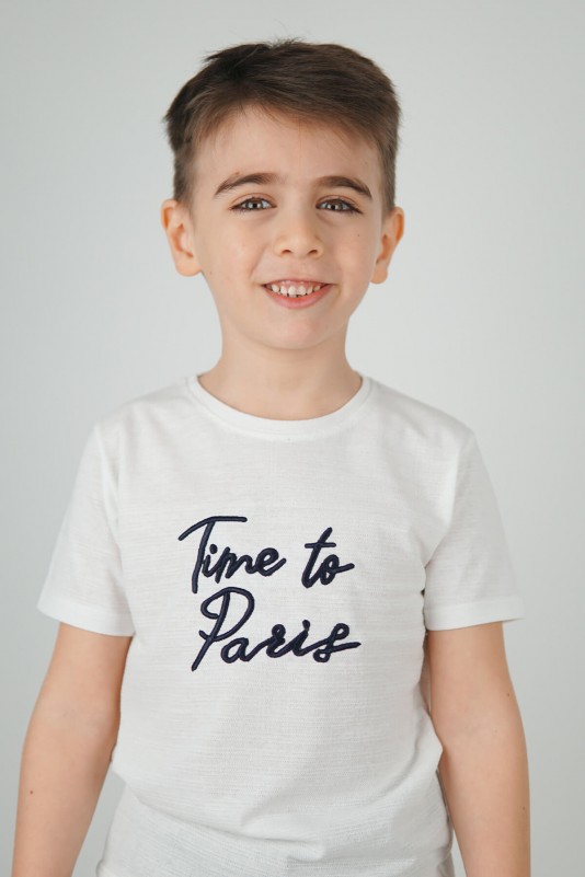 Beyaz Time To Paris Nakışlı Tişört