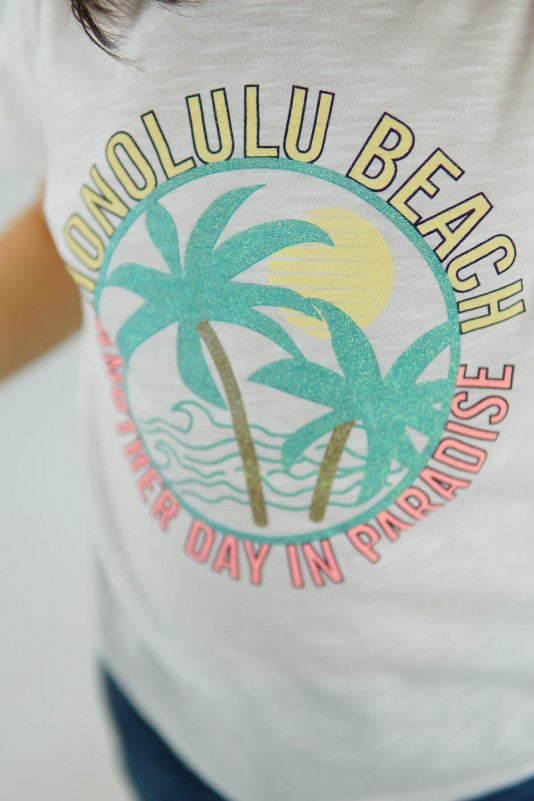 Ekru Hololulu Beach Kısa Kollu Tişört