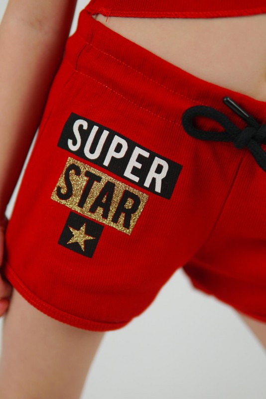 Kırmızı Super Star Fittili Şortlu İkili Takım