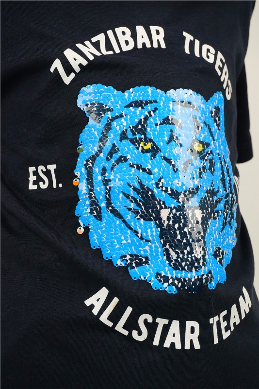 Siyah Allstar Team Tiger Payetli Tişört