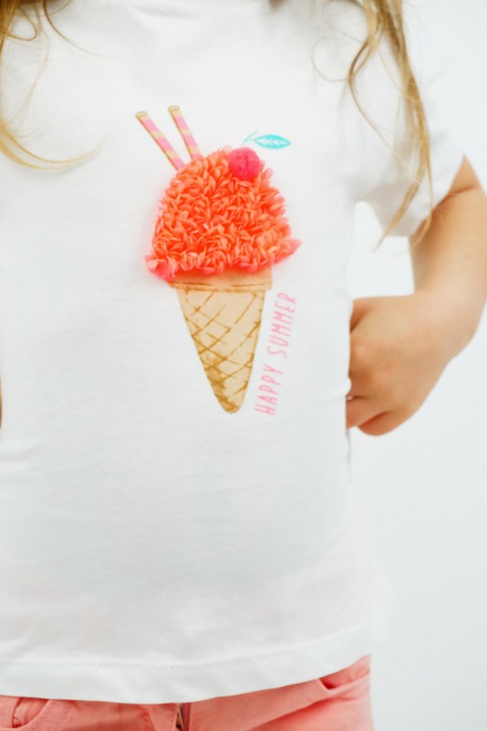 Happy Summer Dondurma Baskılı Tişört Ekru