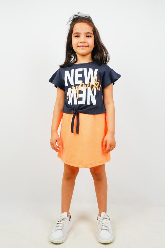 New York Tişört - Elbise İkili Takım Neon Turuncu