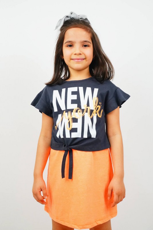 New York Tişört - Elbise İkili Takım Neon Turuncu