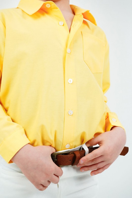 Sarı Klasik Gömlekli Kemerli Erkek Takım