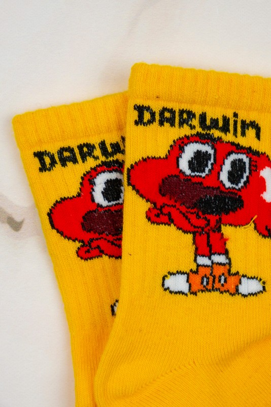 Darwin Animasyon Baskılı Çorap Sarı