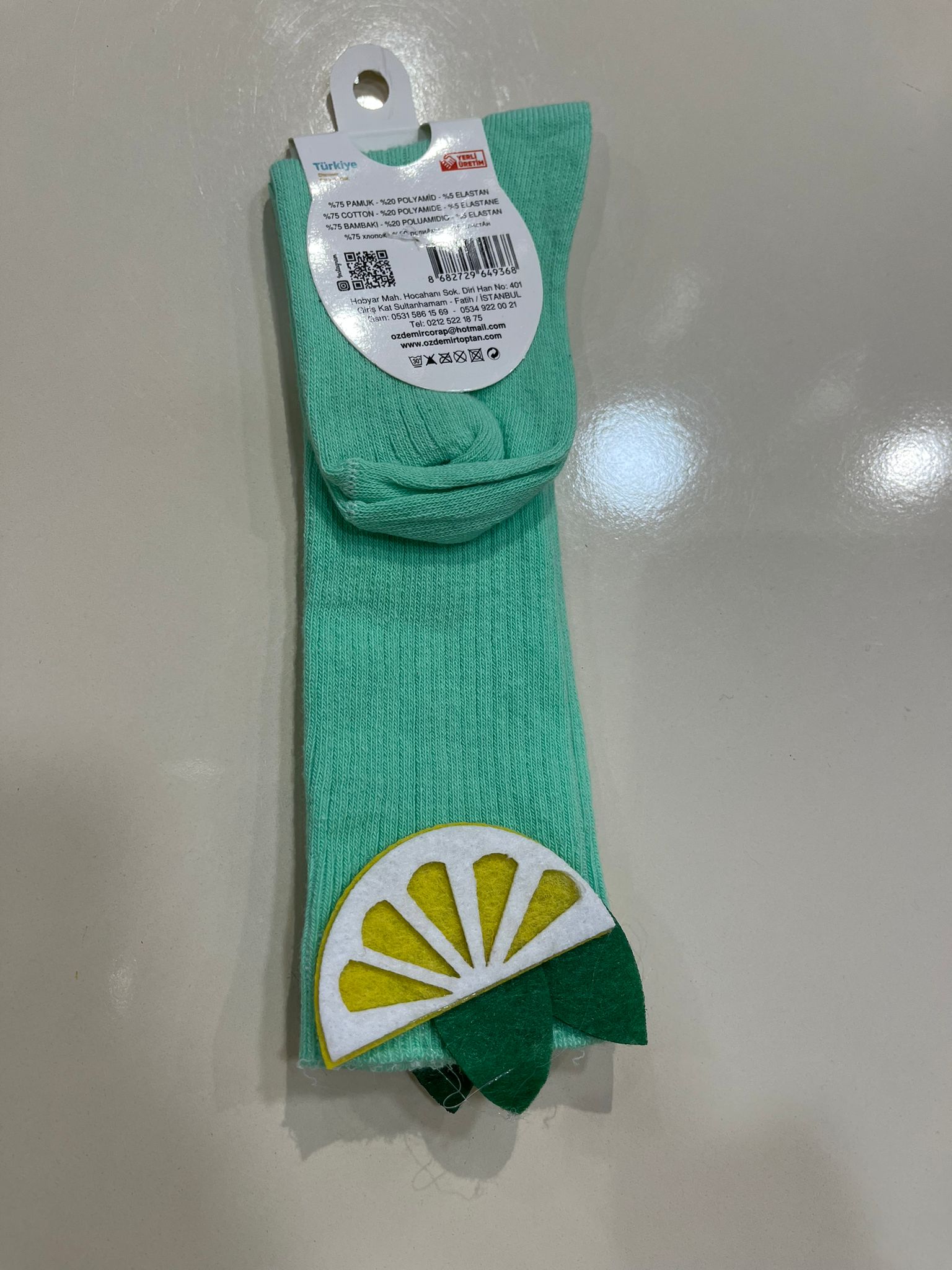 Limon Detaylı Fitilli Dizaltı Çorap Mint