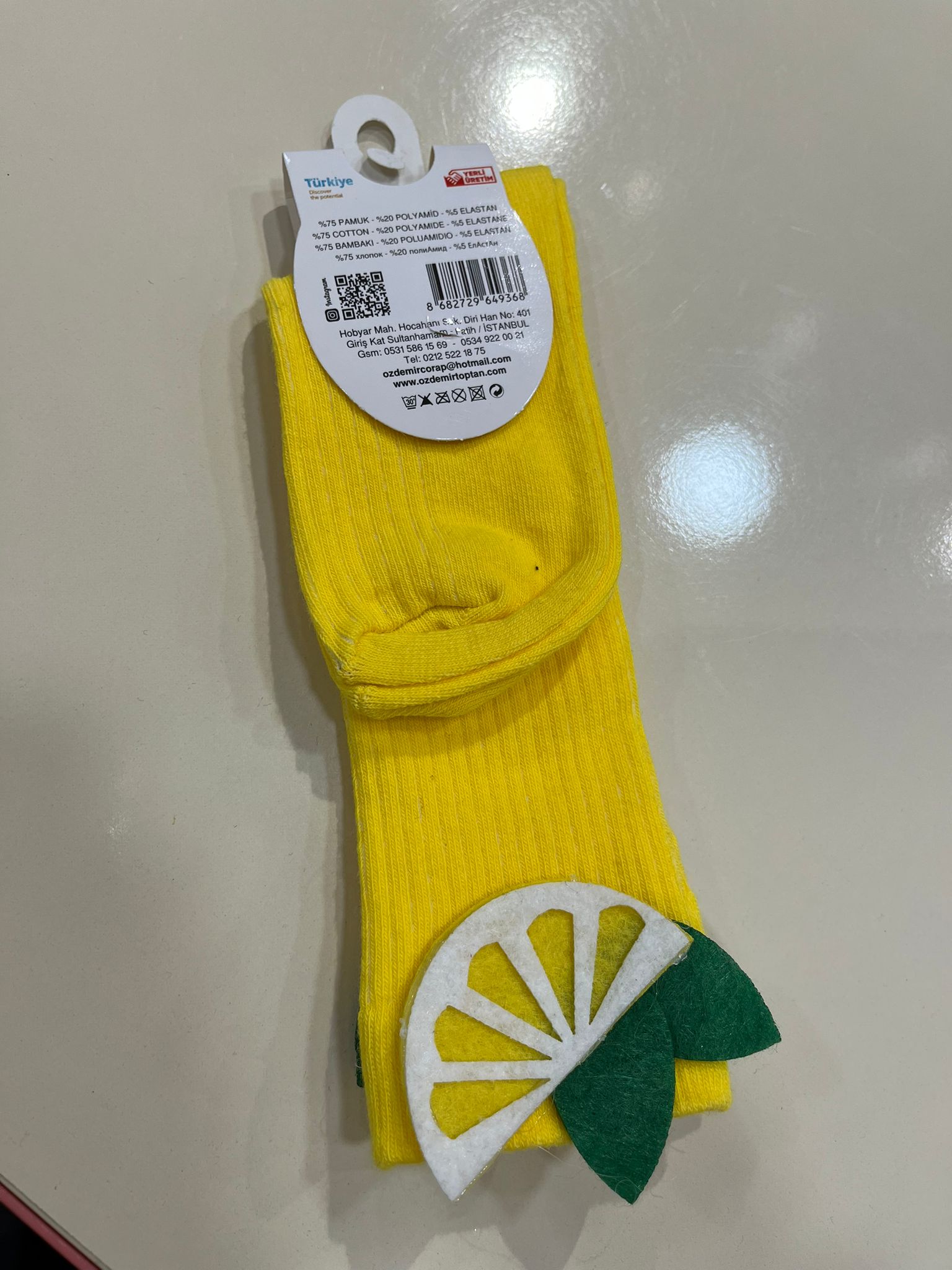 Limon Detaylı Fitilli Dizaltı Çorap Sarı