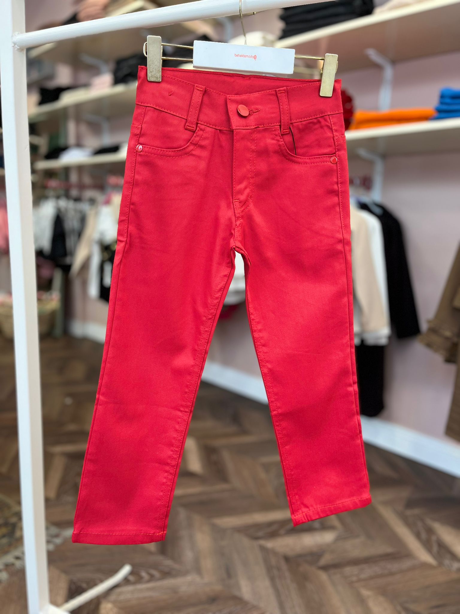 Slim Fit Beli Ayarlanabilir Keten Pantolon Kırmızı