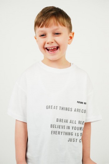 Beyaz Future Goals Sloganlı Tişört
