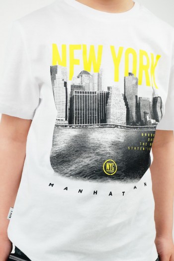 Beyaz NYC Baskılı Kısa Kollu Tişört
