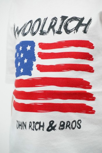 Beyaz Woolrich Bayrak Baskılı Tişört