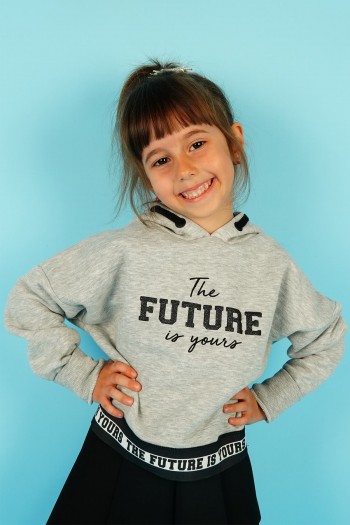 Gri The Future Kapüşonlu Crop Sweatshirt