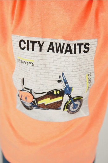 Turuncu City Awaits Motosiklet Baskılı Tişört