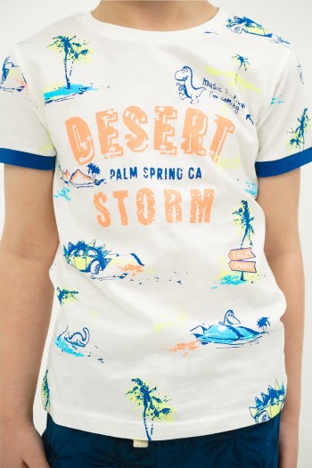 Beyaz Desert Storm Baskılı Tişört