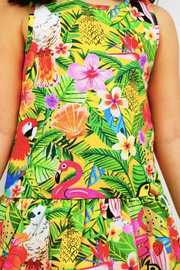 Çok Renkli Tropik Baskılı Karnaval Elbise