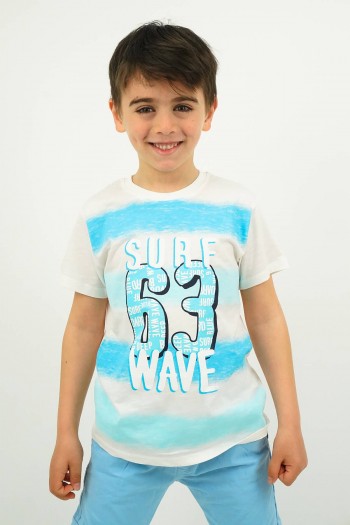 Mavi Surf Sloganlı Kısa Kollu Tişört