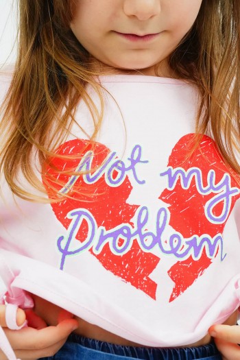Not My Problem Sloganlı Crop Tişört Pembe