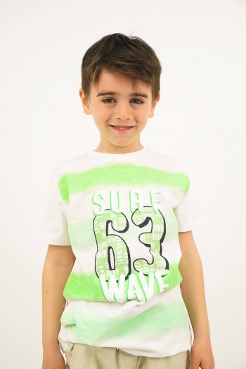 Yeşil Surf Sloganlı Kısa Kollu Tişört